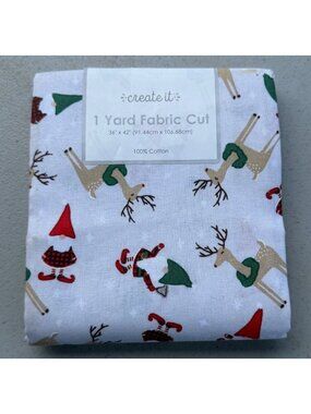 Fabric Editions Create It Gnome Toss Christmas One Yard Fabric Cut 36" x 42"